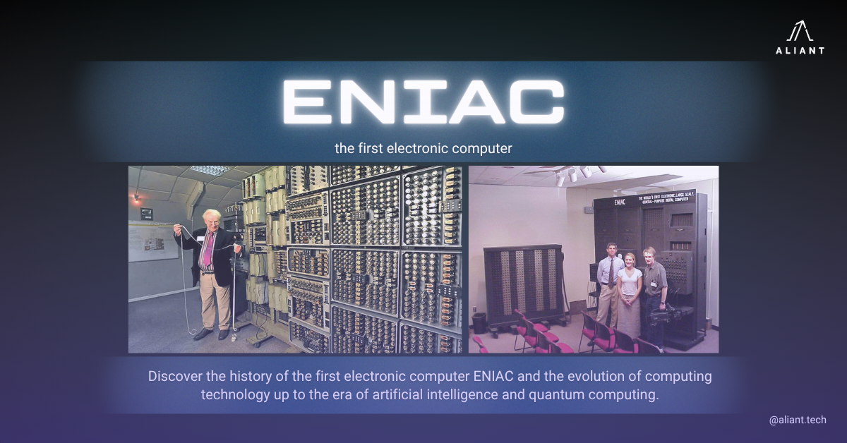 Discover the history of the first electronic computer ENIAC and the evolution of computing technology up to the era of artificial intelligence and quantum computing. #Alliant #HistoryofComputers #ENIAC #ArtificialIntelligence #QuantumComputing #EvolutionofTechnology #HistoricalComputer #Z3 #HarvardMarkI #DigitalInnovation ENIAC computer, first electronic computer, history of computers, evolution of computing technology, generations of computers, Z3 Zuse, Harvard Mark I, Colossus computer, artificial intelligence, quantum computing, historical computers