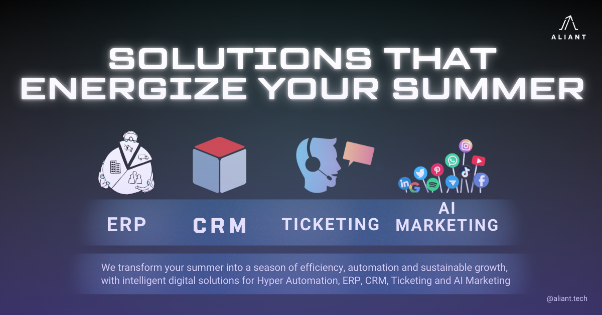 You want performance! Aliant offers intelligent digital HA and ERP, CRM, Ticketing and AI Marketing solutions for efficiency, control and sustained growth. #Aliant #DigitalTransformation #SmartAutomation #HyperAutomation #ERP #CRM #Ticketing #MarketingAI #Productivity #Innovation #DigitalSummer #SuccessWithoutHolidays #TechnologyForBusiness