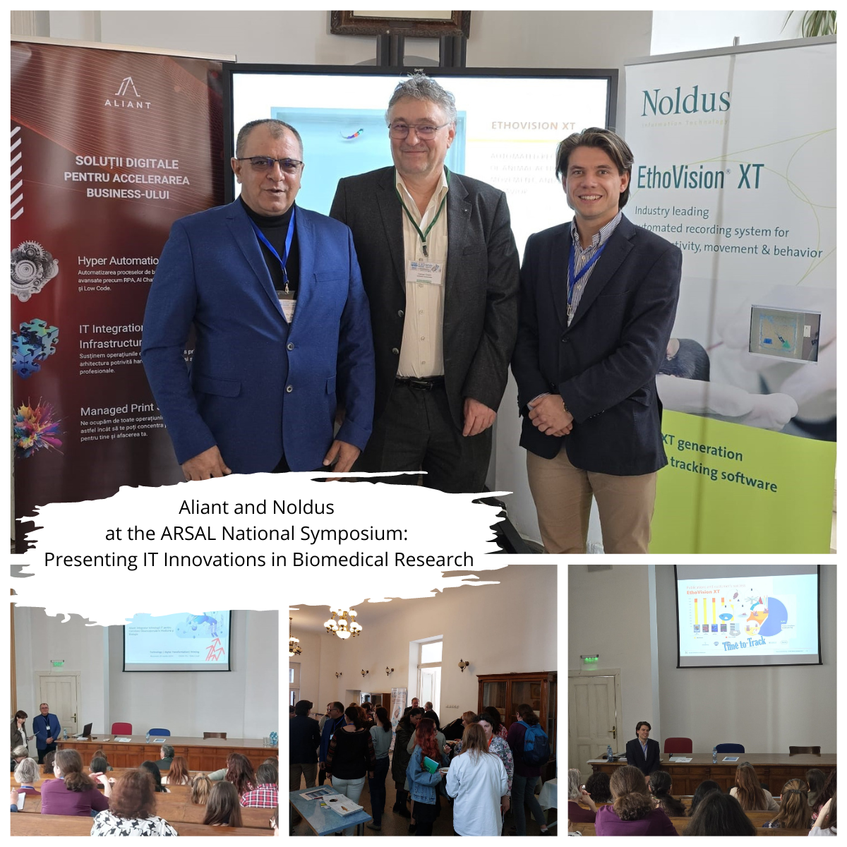 Aliant & Noldus unveil IT innovations in biomedical research at ARSAL Symposium. Catalin Piu & Tom Pudil showcase AI's role in advancing research, elevating Romania's scientific prowess. Hosted by 